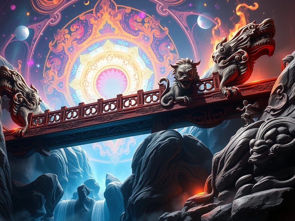 Ornate Fantasy Bridge with Mythical Creatures
