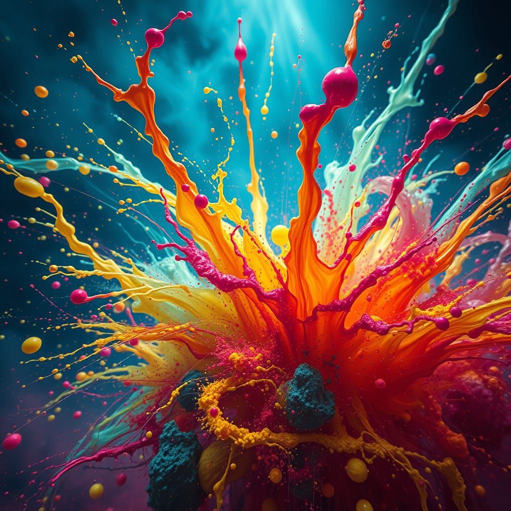 Dramatic Paint Splatter in Digital Matte Painting Style