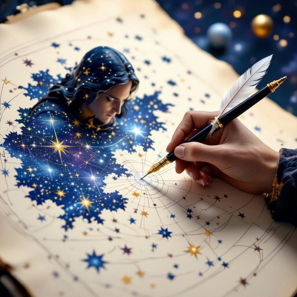 Celestial Cartographer Charts Constellations in Hyperrealist...