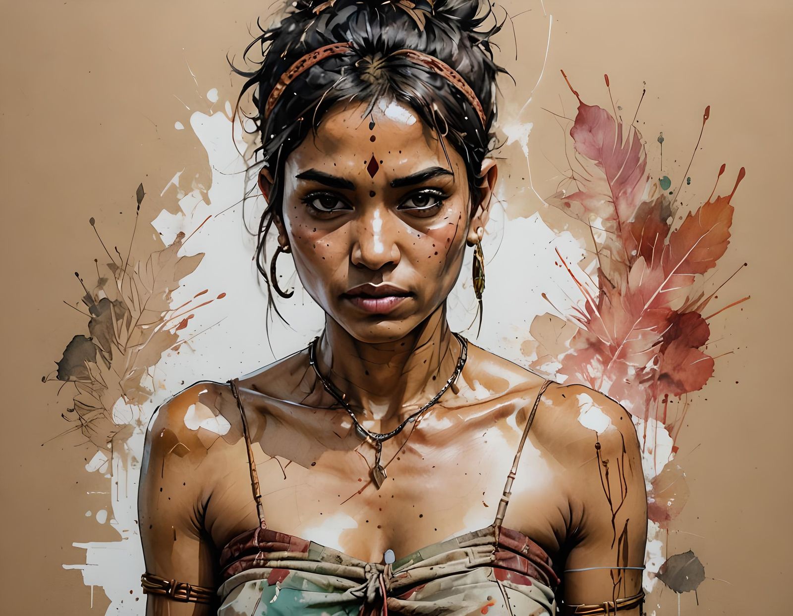 Indian Woman in Loincloth with Embarrassed Expression