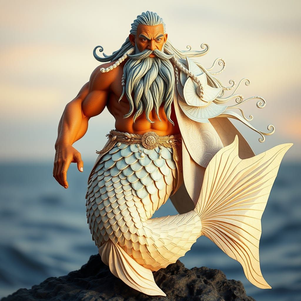 Powerful Sea King in Origami Finery