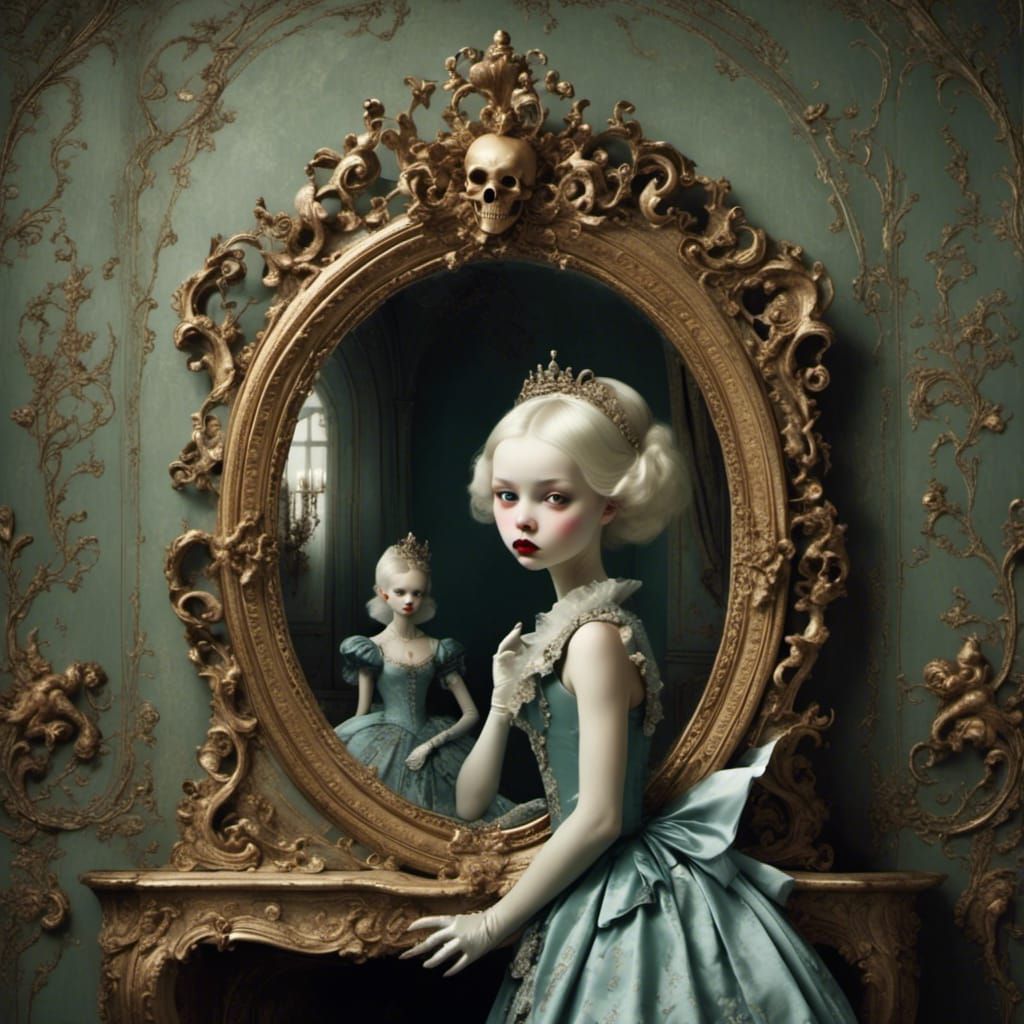 Regal Queen Gazing into a Mirror: Digital Portrait