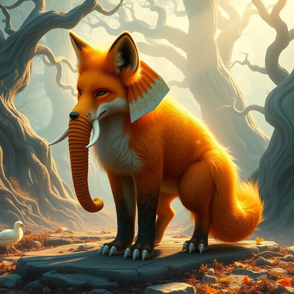 Elephant Fox in Prehistoric Landscape, Digital Matte Paintin...
