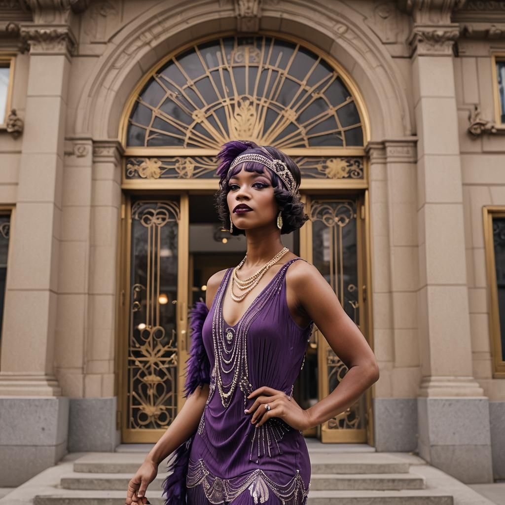 Elegant 1920s Flapper in Art Deco Setting