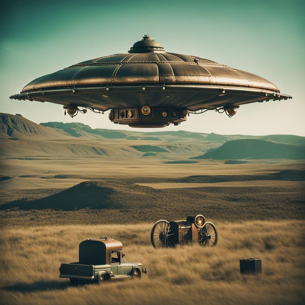 Steampunk UFO in Cinematic Style