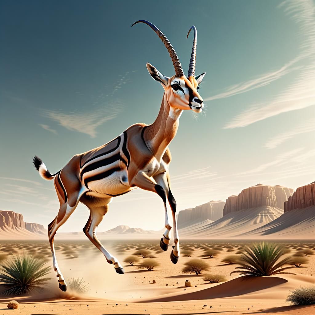 Gazelle Leaping in Desert Oasis: Digital Matte Painting