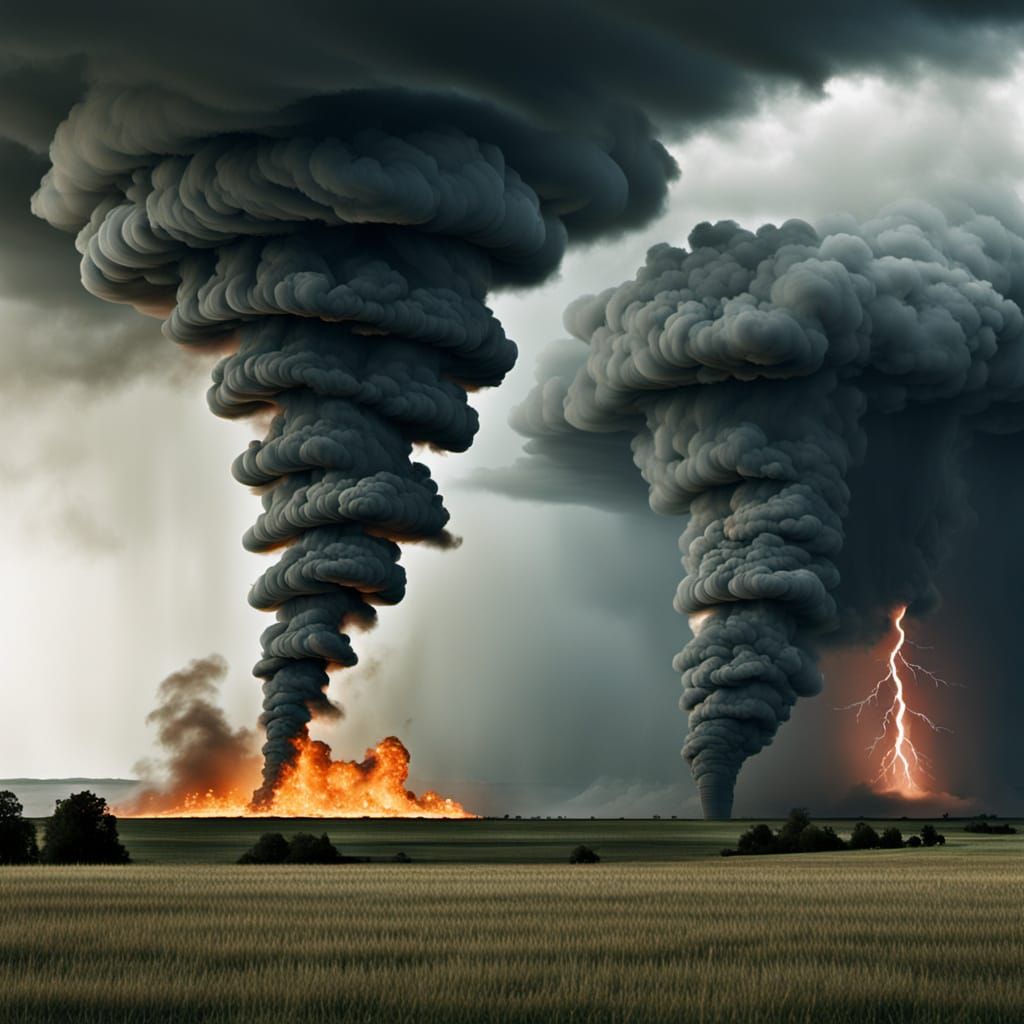 Dancing Mythical Creatures Create Fire and Ice Tornado