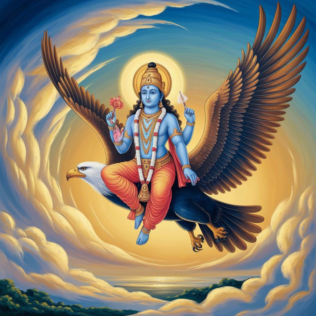Lord Vishnu on His Vahana, Garuda