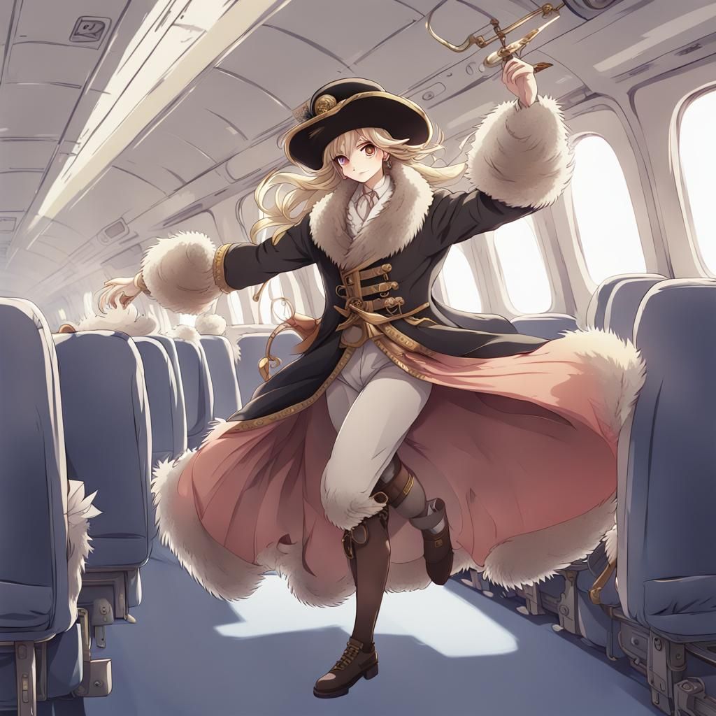 Georgian Dancer on Airplane Wing in Anime Style