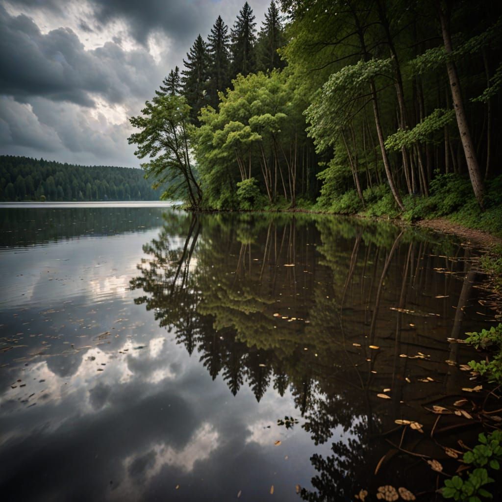 Serene Lake Shore in Soft Light