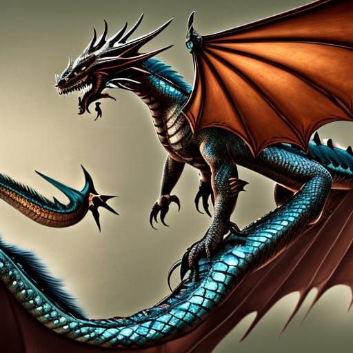 Tamed Dragon with Rider in Dark Fantasy Art