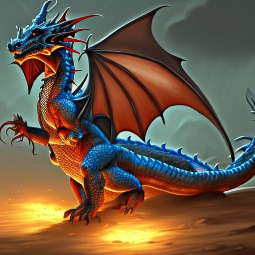 Tamed Dragon with Saddle: Dark Fantasy Art