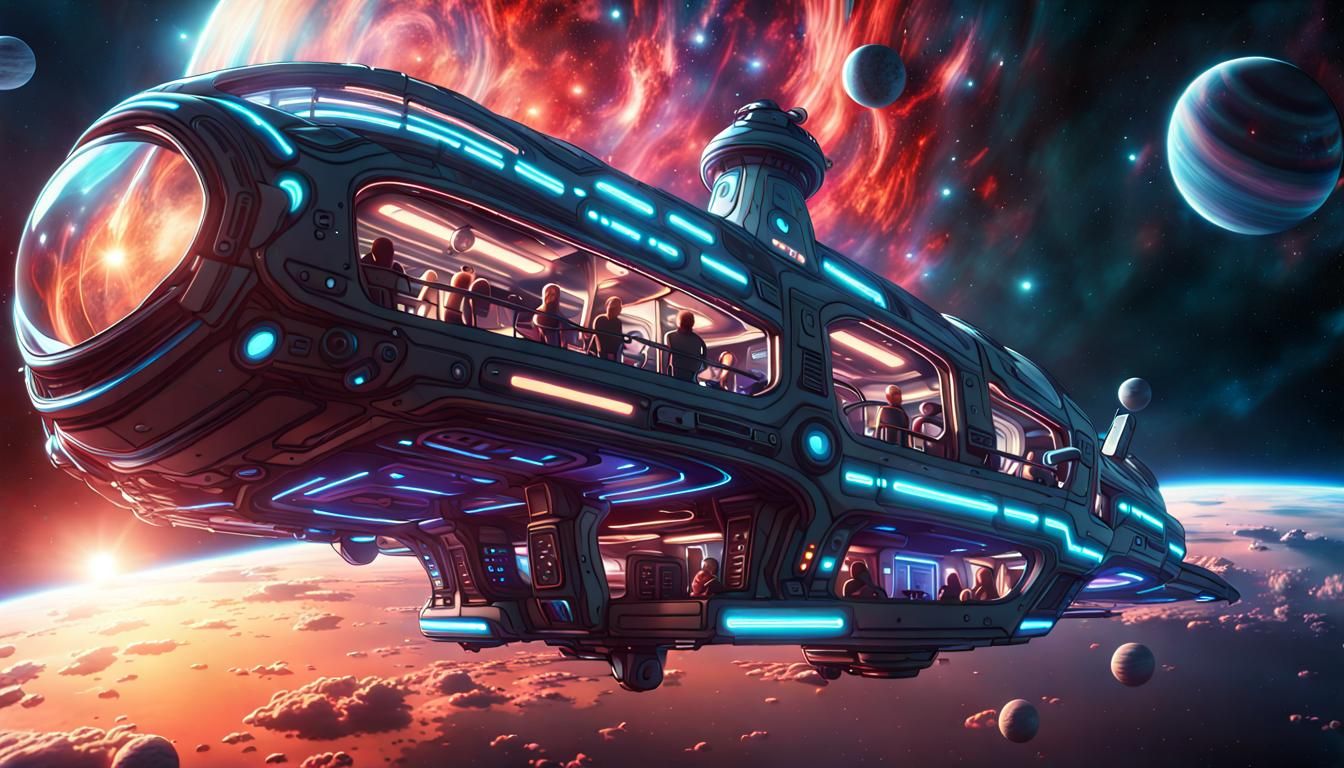 Hi-Tech Spaceship in Cosmic Galaxy: 8K Rendering