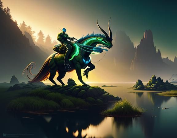 Female Amphibioid in Surreal 3D Game Scene