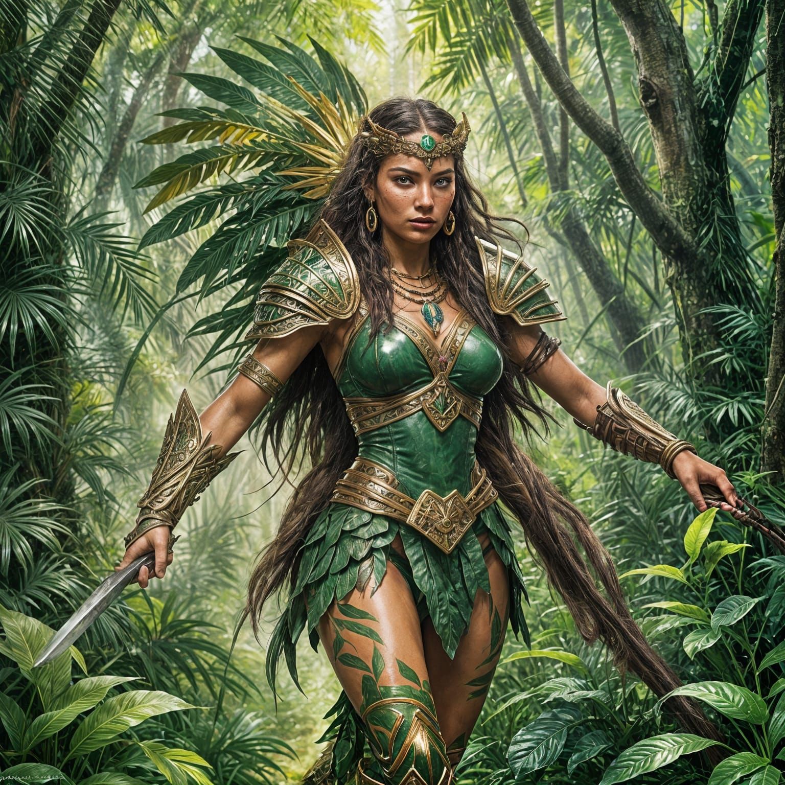 Amazonian Warrior Princess in Digital Jungle