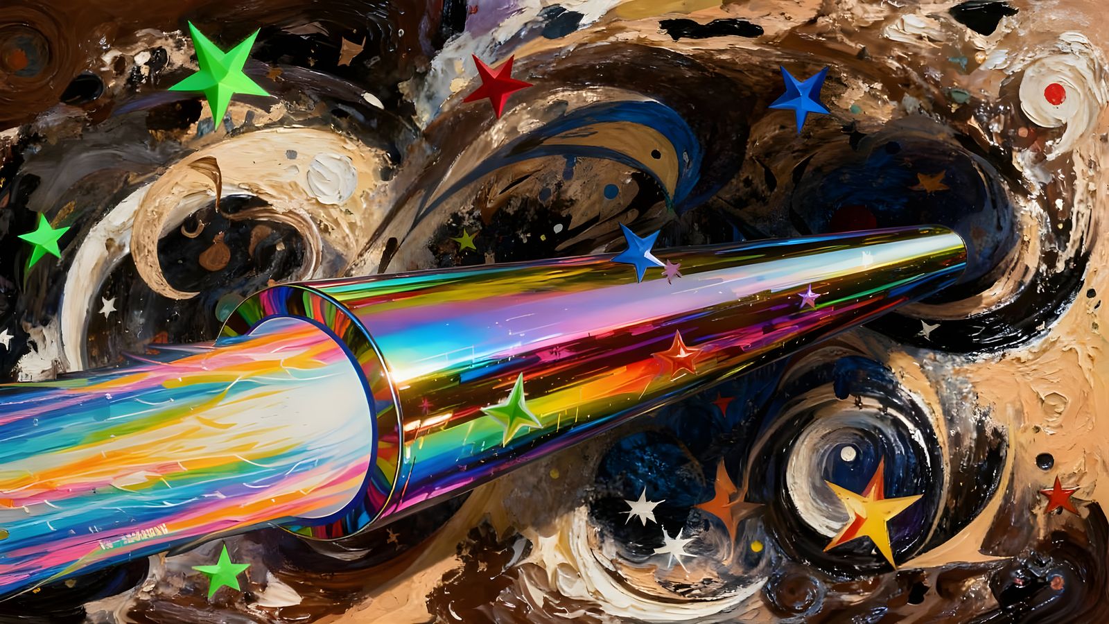 Sleek Rainbow Cylinder with Vortex Exhaust in Impasto Oil St...