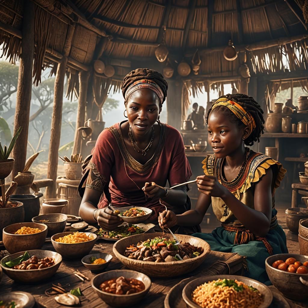 African Mother and Daughter: Fantasy Concept Art