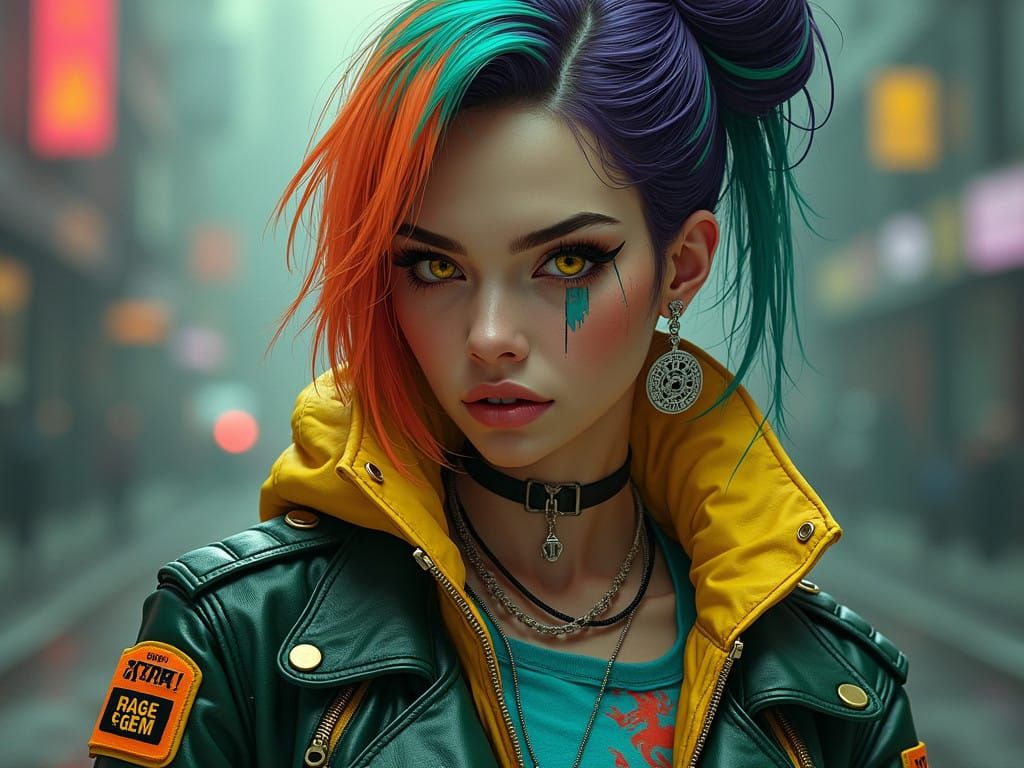 Futuristic Cyberpunk Female Character in Neon-Lit World