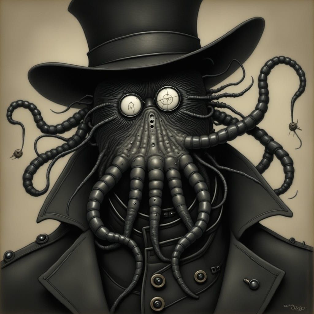Shadowy Detective with Tentacle Reflections