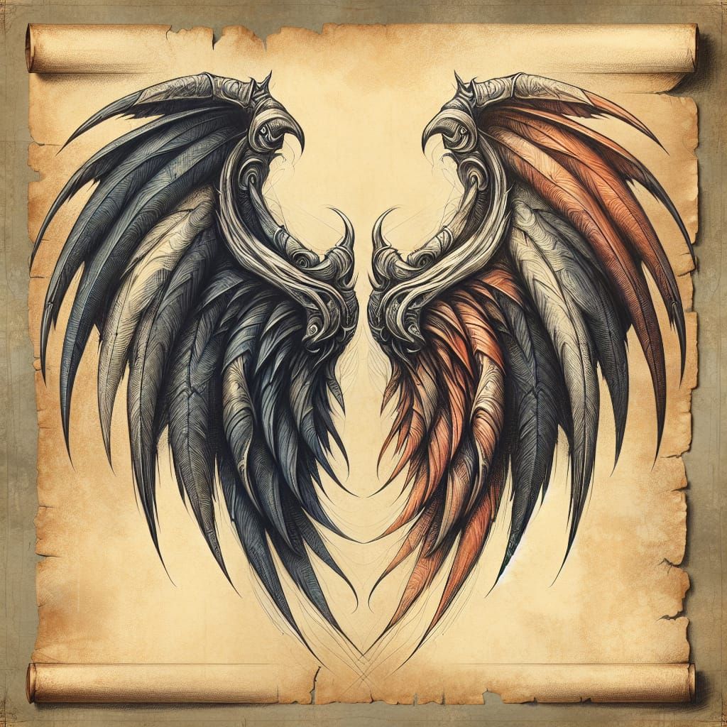 Ancient Demon Wings on Antique Scroll