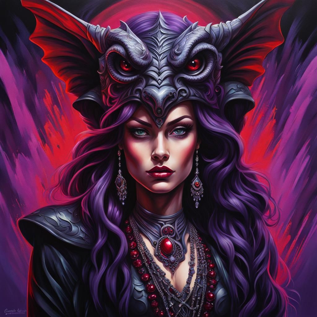 Female Gargoyle Portrait in Gothic Graffiti Art Style