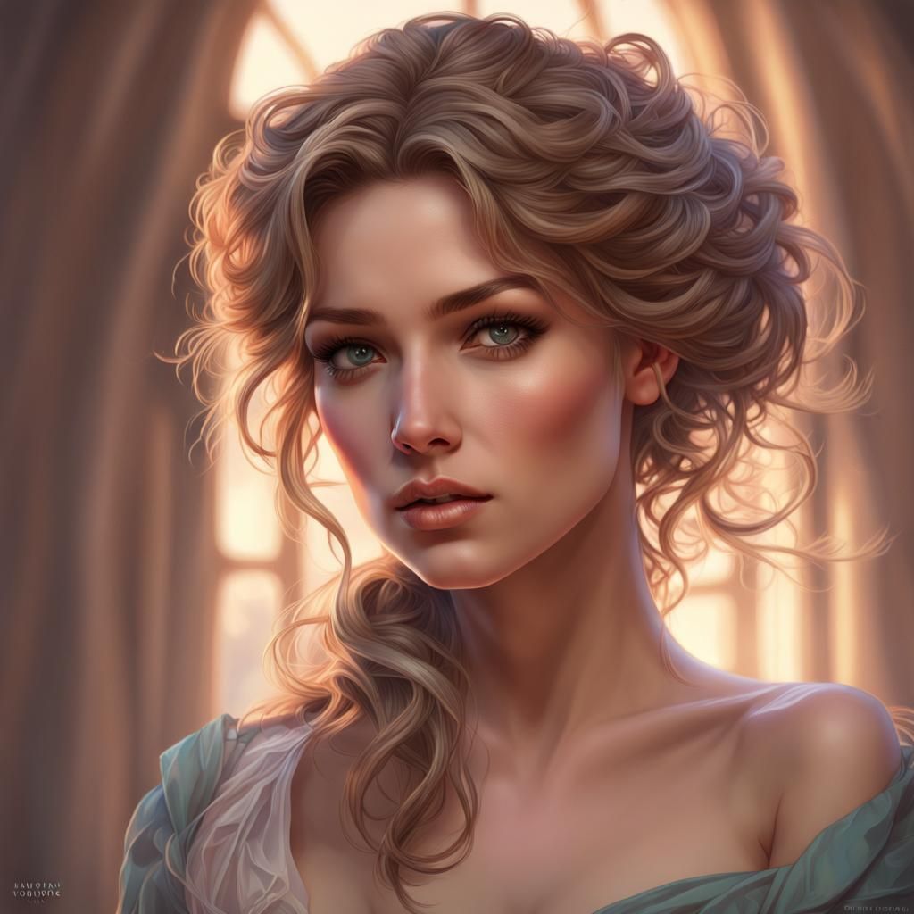 Glamorous Woman in Gibson Style, Detailed Portrait