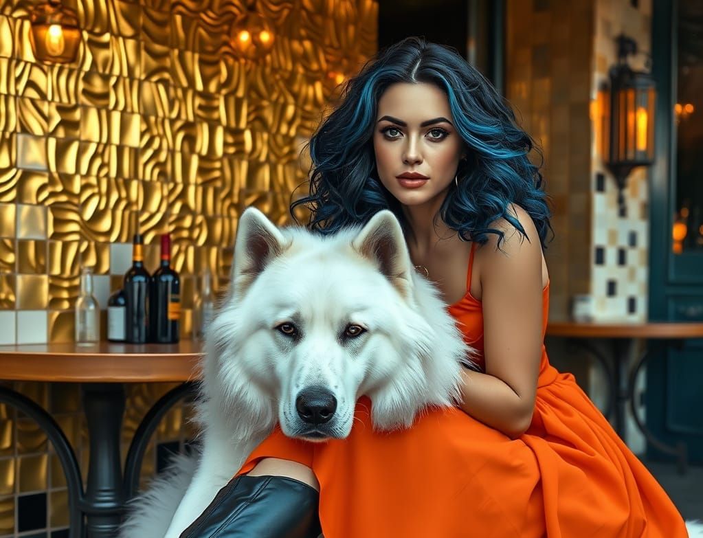 Glamorous Woman with Dog in Luis Royo Style