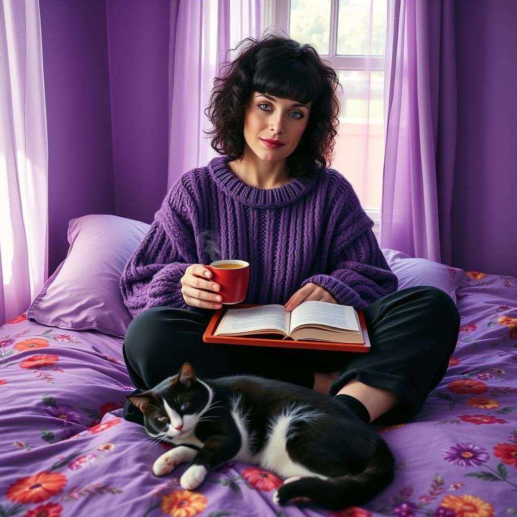 Cozy Afternoon with a Book and a Cat