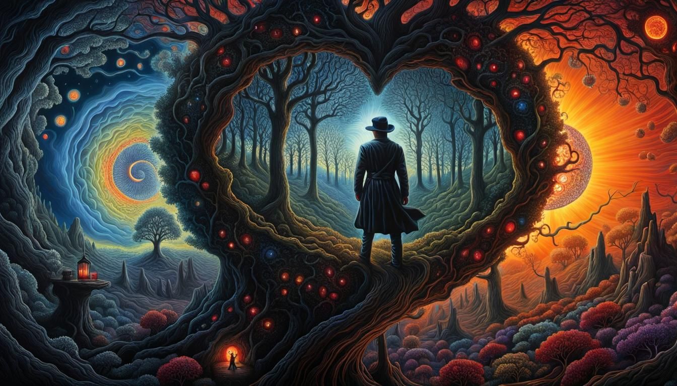 Surreal Black Heart in Magic Realism Style