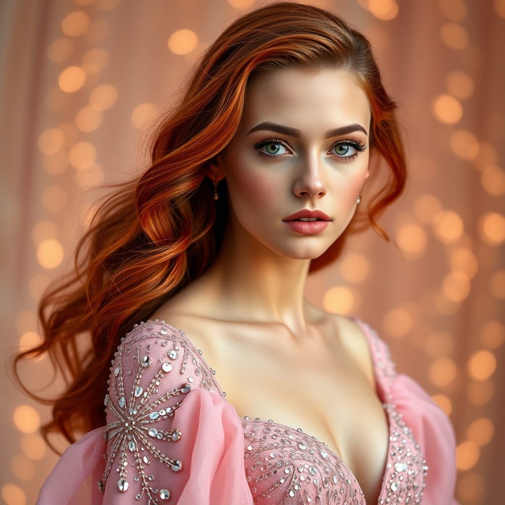 bokeh colorful, beautiful composition textures dreamscape/ fantasy/retro
HD image of A portrait of a young woman with wa...
