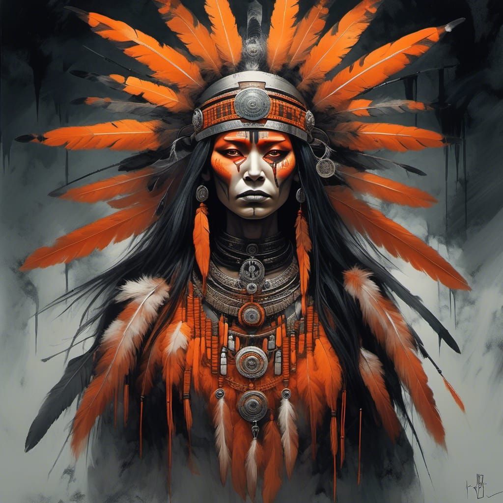 Ethereal Native American Spirit Warrior in Steampunk Style