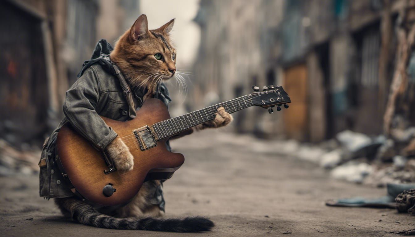 Post-Apocalyptic Cat Plays Guitar in 8K