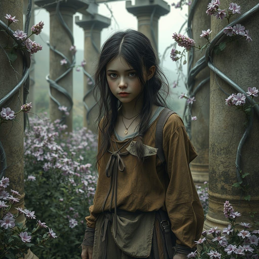 Dreamlike Garden Portrait in Digital Painting Style