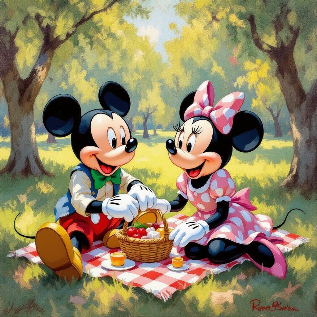 Mickey and Minnie Picnic in Renoir Style