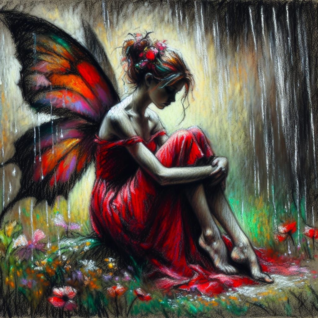 Fairy in a Verdant Meadow, Charcoal Sketch