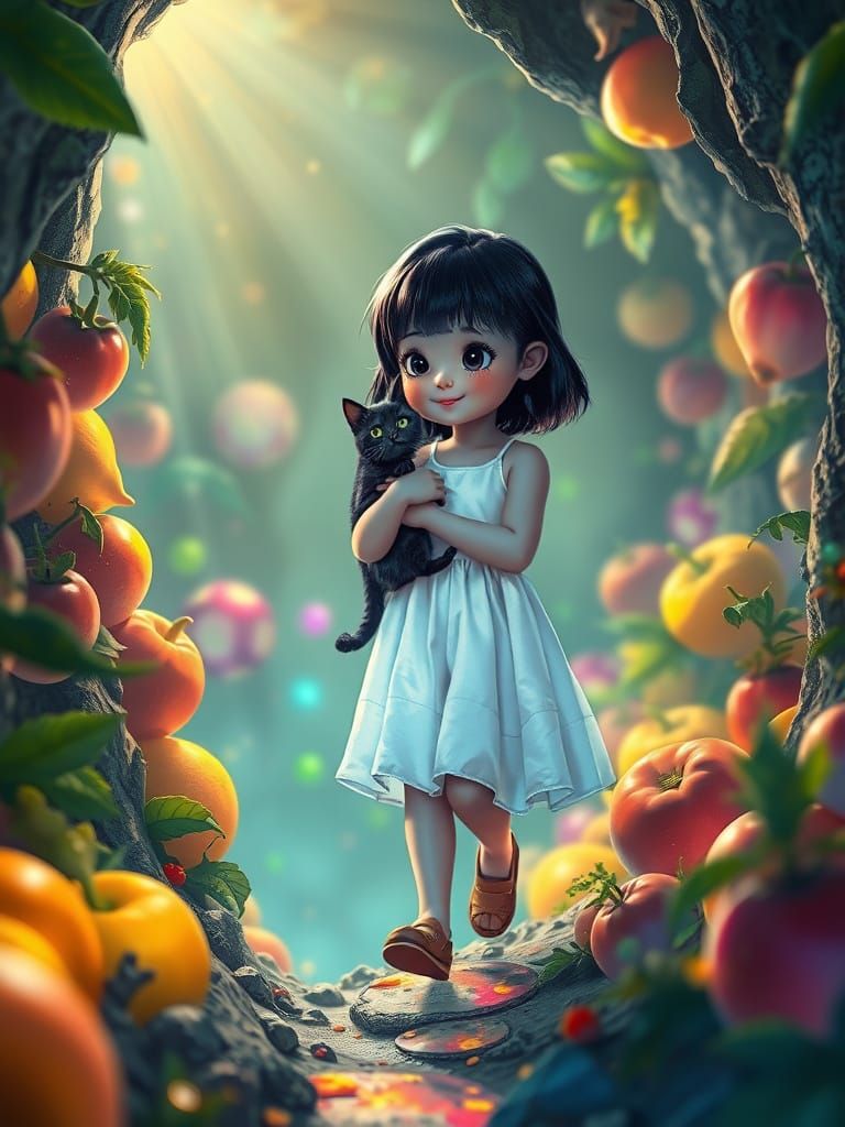 Girl in Neon Garden of Dreams