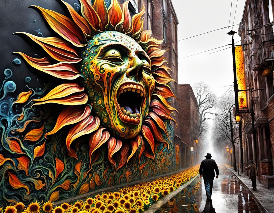 Macabre Sunflower: 3D Render in Fauvist Pop Art Style