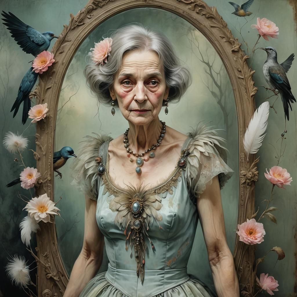 Eerie Portrait of Woman in Mixed Media Surrealism