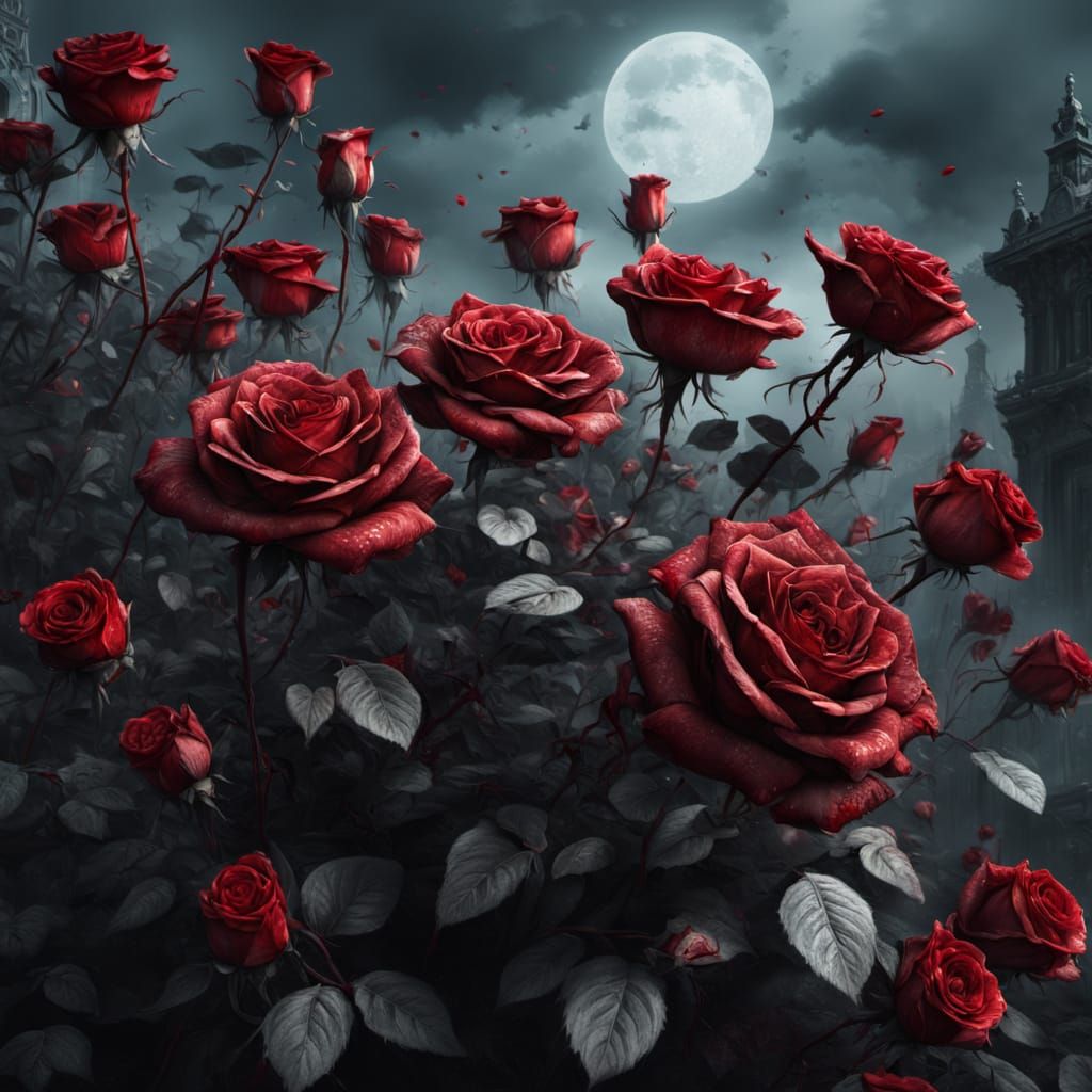 Dramatic Blood Roses Digital Matte Painting
