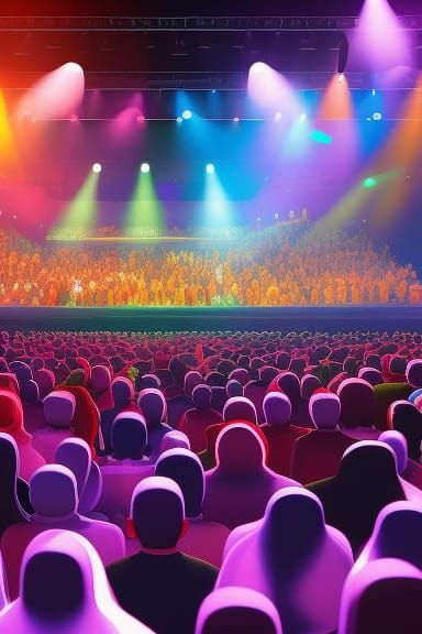 Cartoon Characters at Overcrowded Concert: 3D Digital Art