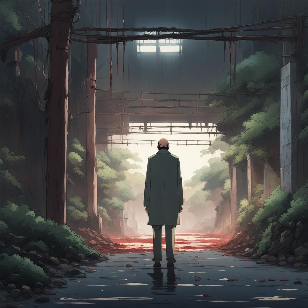 Wounded Warrior Confronts Monster in Anime Style