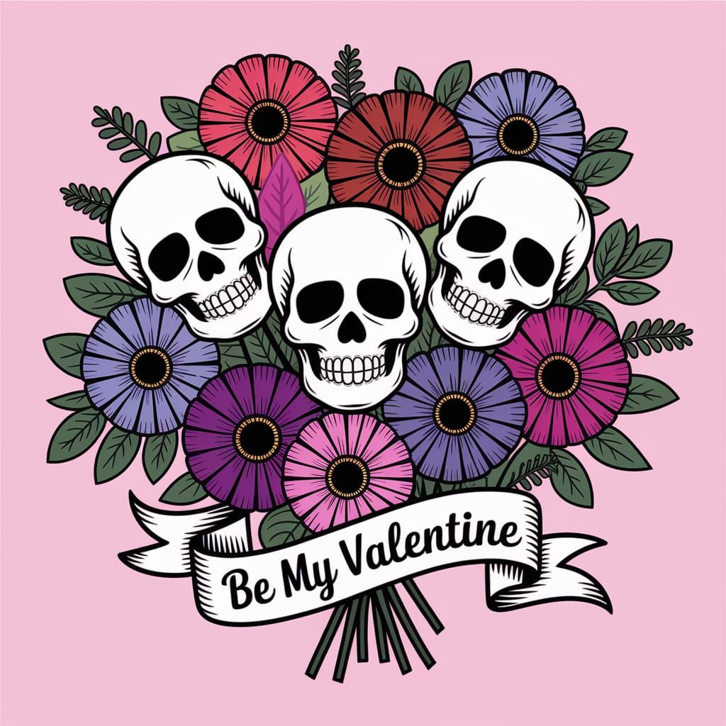 Vivid Skull Flowers "Be My Valentine" Bouquet