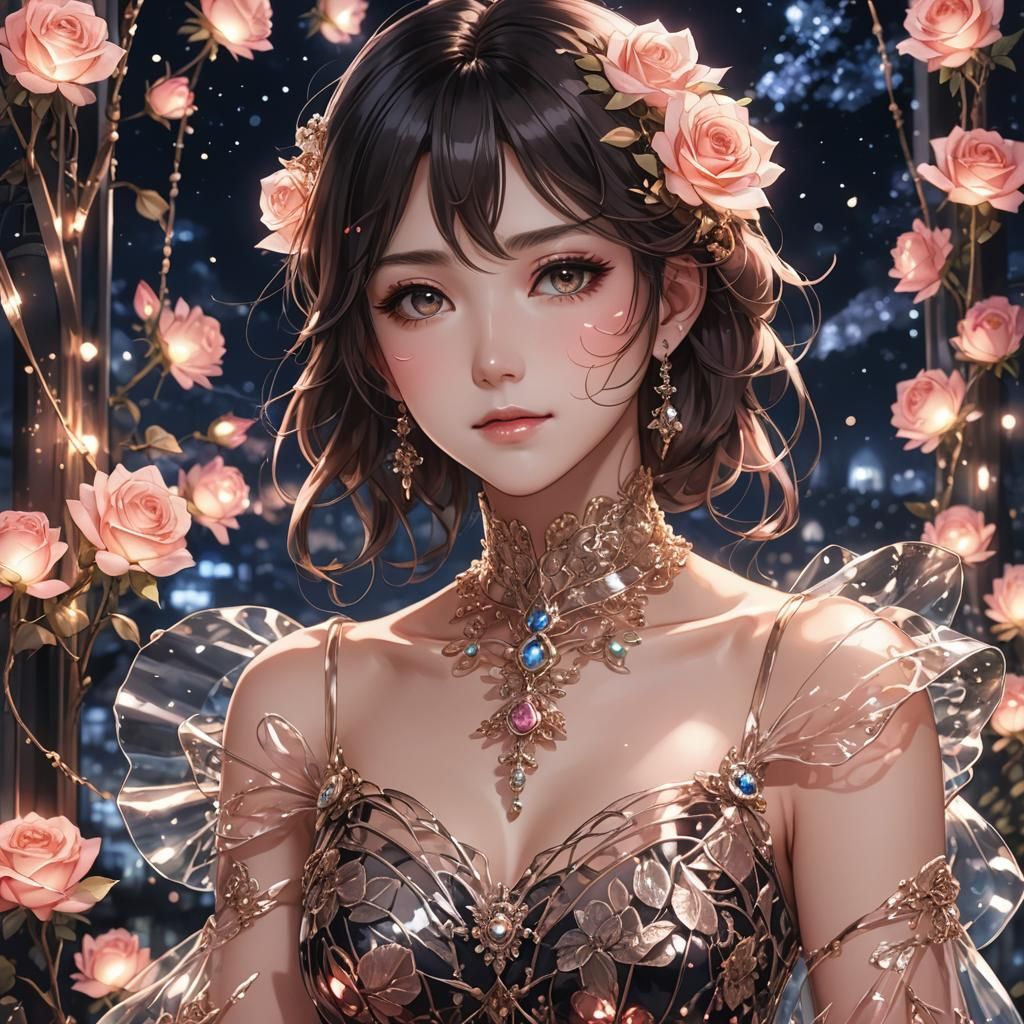 Rose Woman Portrait in Anime Style