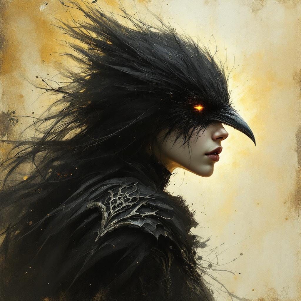 Anthropomorphic Magpie Character in Dark Art Style