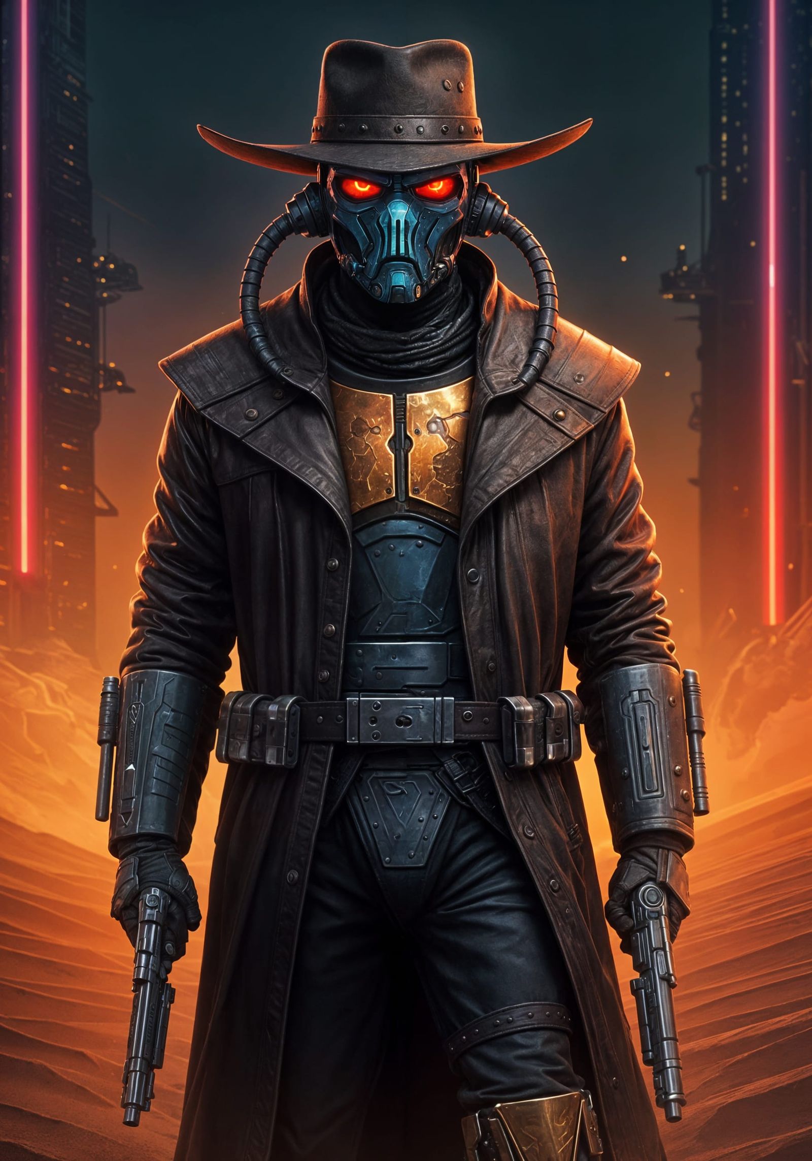 Cyberpunk Bounty Hunter in Neon Desert City