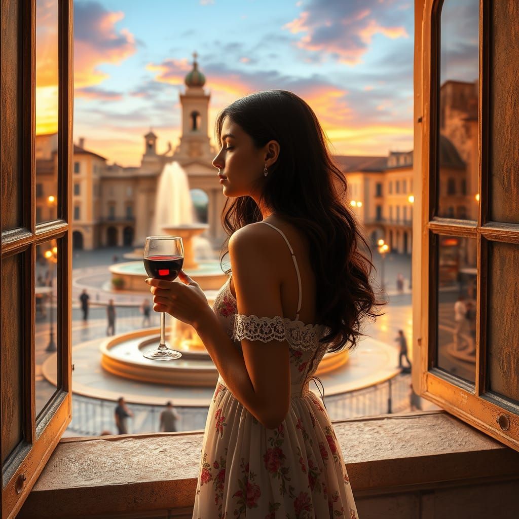 Italian beautiful girl at window