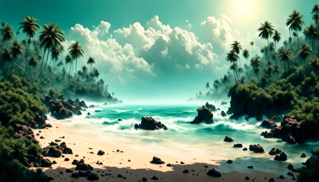 Tropical Beach Landscape: Loving, Hopeful, Optimistic Art