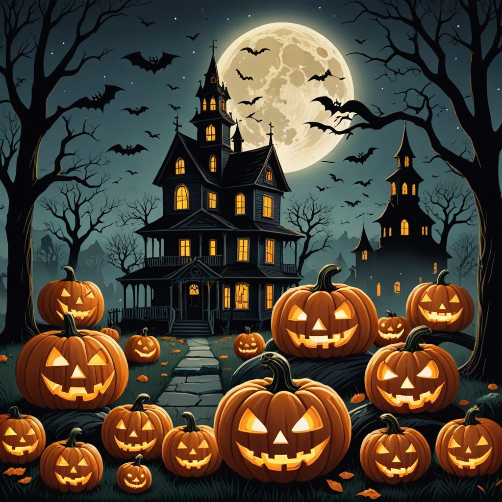 Spooky Halloween Scene with Eerie Atmosphere