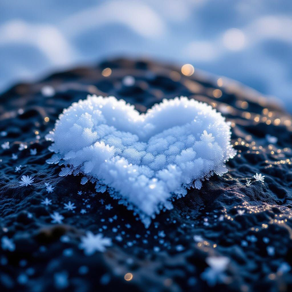 Melting Snow Forms Heart Shape on Rock Surface