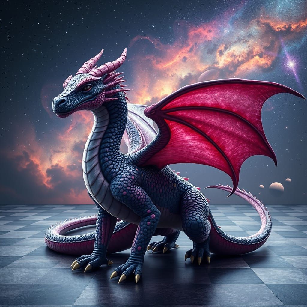 Majestic Cosmic Dragon in Starry Night Sky